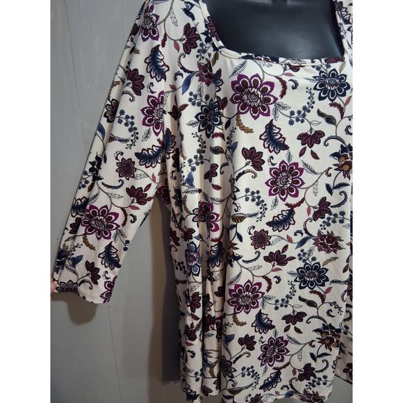 Lane Bryant Shirt 18/20 Soft Cozy Floral Square Neck Top 3/4 Sleeve Blouse - Picture 5 of 13